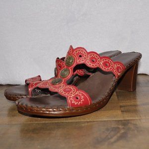 Tsonga red leather heel slide in sandals, size 39 (size8.5US)